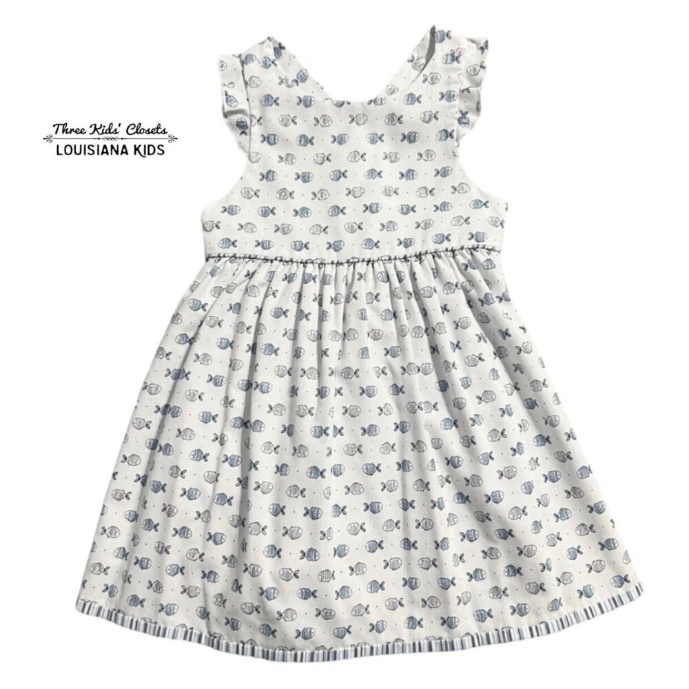 Florence Eiseman 4T White & Navy Fish Print Dress